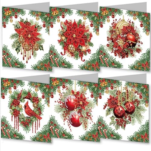 Christmas DIY Diamond Greeting Cards Set, 5D DIY Diamond Art Painting Christmas Style Greeting Card, DIY Christmas Card Making Kits for Family Friends Handmade Gift-#16-Poinsettia by Unknown