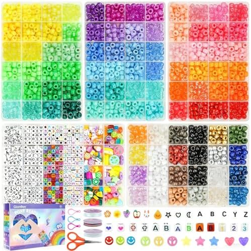 Gionlion 96 Colors 3550 Pcs Pony Beads Bracelet Making Kit, 5 Boxes Friendship Bracelet Kit with Letter Beads 6x9mm Rainbow Bead for Bracelets Jewelry Keychain Making Kit, Mothers Day Gifts Gifts by Gionlion