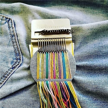 Small Loom Fast Speed Weve Type Weave Tool, Mini Rainbow Weaving Loom Wooden Multi-Craft Creative DIY Weaving Arts, Most Convenient Darning Machine to Repair of Small Holes in Clothes (42 Hooks) - Image 3