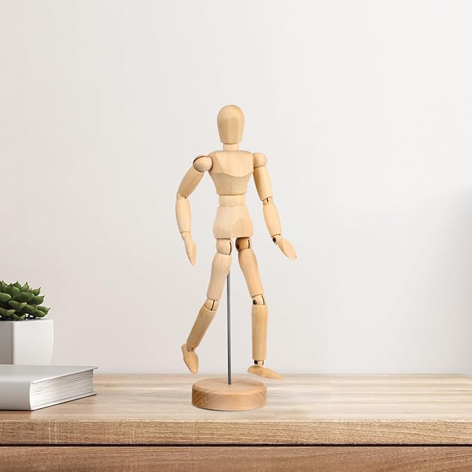 KALLORY Artists Wooden Manikin Flexible Body Joints Human Figure Puppet Model Wood Male Mannequin Doll Ornament Stand for Home Office Desk Decoration Sketching Drawing Painting Supplies