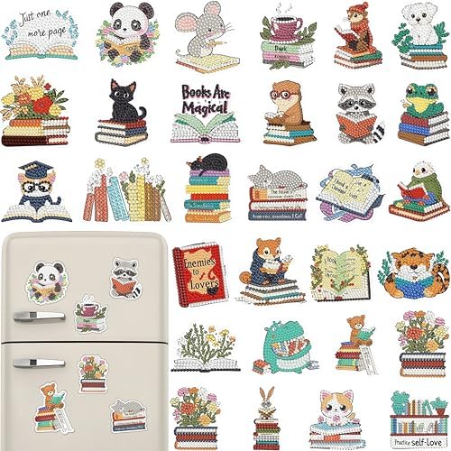 30 Pcs Book Diamond Painting Magnets Kits Diamond Art Fridge Magnet Refrigerator Sticker Diamond Painting kit for Beginners Adults DIY Art Craft Gifts Home Decors by Unknown