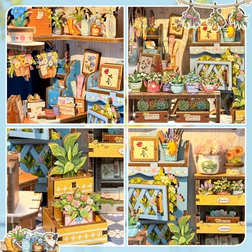 Book Nook Kit, DIY Miniature House Kits for Adult and Teens, Dollhouse Tiny Booknook Garden House Bookshelf, DIY Craft Gifts for Family and Friends (Anna's Blue Blossom) - Image 4