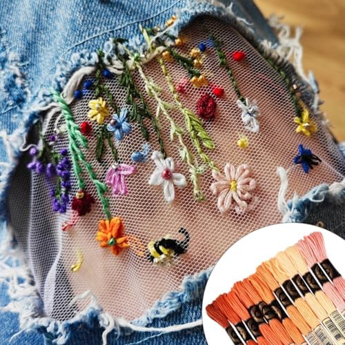 105 Yards 12 Skeins Gradient 6 Strands Orange Red Variegated Embroidery Thread Friendship Bracelet String Polyester Cross Stitch Floss Threads Assorted Bulk Set for Hand Sewing Making Supply - Image 6