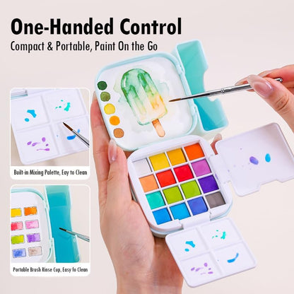 Mini Watercolor Paint Set, Compact Travel Art Kit with 16 Colors - Image 4