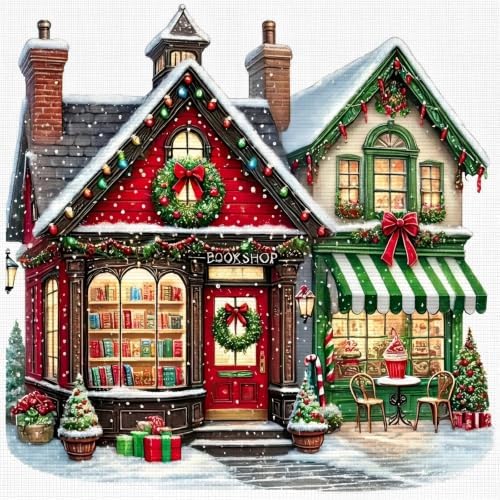 askkqtx Christmas Stamped Cross Stitch Kits for Adults 14x14 Inch by askkqtx