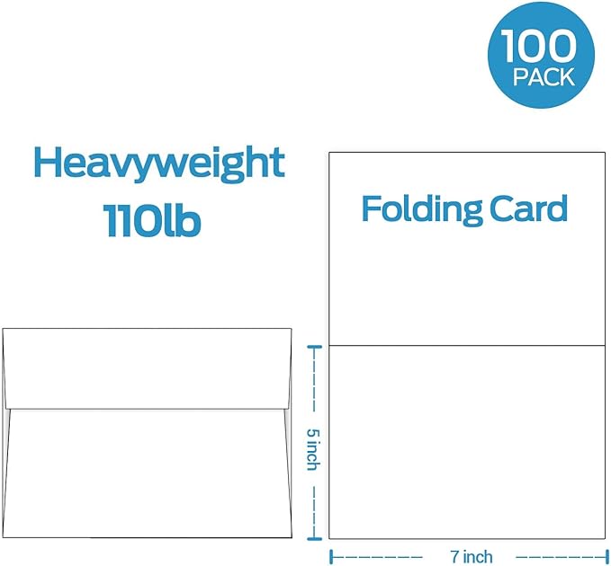 Ohuhu Blank White Cards and Envelopes 100 Pack - 5" x 7" Heavyweight Folded Cardstock and A7 Envelopes for DIY Greeting Cards Wedding Birthday Invitations Baby Shower Thank You Cards and All Occasions