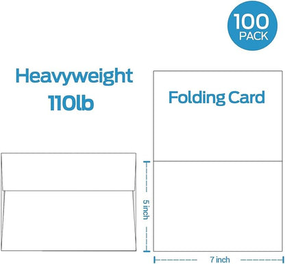 Ohuhu Blank White Cards and Envelopes 100 Pack - 5" x 7" Heavyweight Folded Cardstock and A7 Envelopes for DIY Greeting Cards Wedding Birthday Invitations Baby Shower Thank You Cards and All Occasions