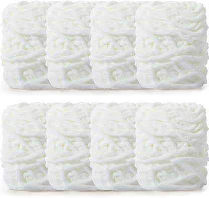 Buryeah 8 Pack Chunky Chenille Yarn for Crocheting Soft Thick Fluffy Yarn for Hand Knitting Bulky Velvet Blanket Plush for Weaving DIY Crafts Each 3.5 oz 55 Yards (Cream)