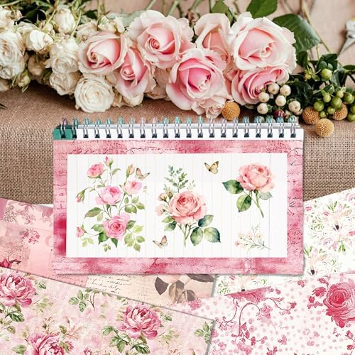 24 Sheets Pink Flower Scrapbook Paper 12'' x 12'' Vintage Floral Rose Pattern Paper Pad Floral Double-Sided Scrapbook Pad Retro Scrapbooking Pack for Card Making, Origami, DIY Background, Photo Album - Image 5