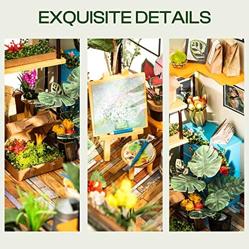 ROBOTIME DIY Miniature House Kit Mini Green House Tiny Dollhouse Wooden Furniture Kit with LED Halloween/Christmas/Birthday Gifts for Adults (Cathy's Greenhouse) - Image 3