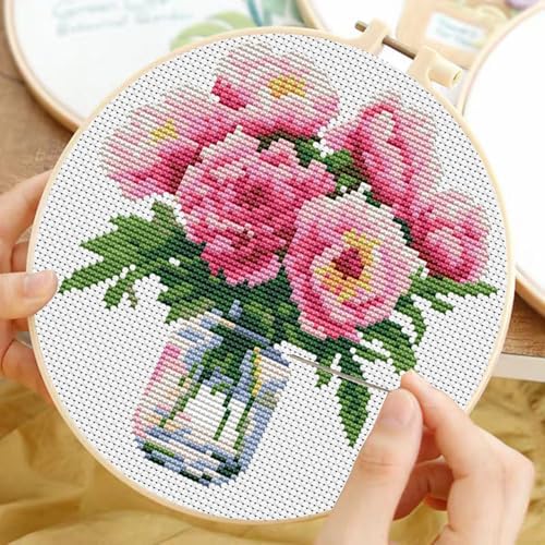 TCDZMYGS 3 Pack Stamped Cross Stitch Kits for Beginners-Flower,with Hoop - Image 7