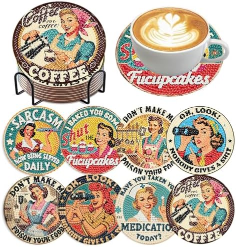 Funny Diamond Art Coasters Kit for Adults, Diamond Painting Coasters 8 Pcs by hkejoi