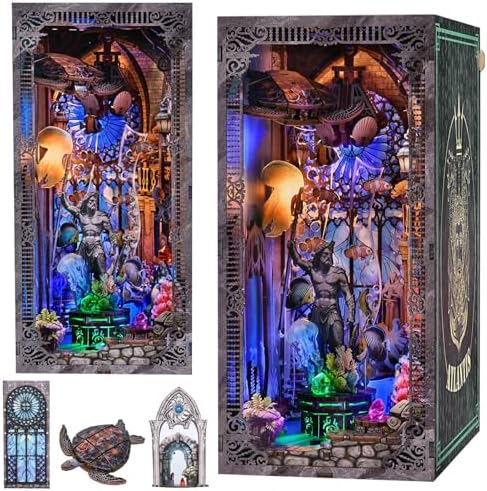 fifijoy Book Nook Kit - DIY Miniature Dollhouse for Adults and Teens, 3D Wooden Puzzle Booknook Bookshelf Insert Decor Bookend with LED Light, Creative Gifts for Family, Friends (Atlantis Underwater) by fifijoy