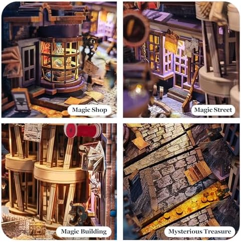Magic Book Nook Kit - DIY Miniature Dollhouse Kit for Adults Teens,3D Wooden Puzzle Bookshelf Insert Decor,Gifts for Family Friends -Magic Night Alley(SQ-16) - Image 4