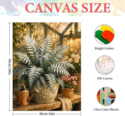 Botanical Paint By Numbers Kit For Adults - Diy Sunlit Greenhouse Ferns Painting On Canvas 16X20 In, Acrylic Paint Set, Suitable For Beginners, Wall Decor Art For Home Decoration Or Gifts, Unframed - Image 2