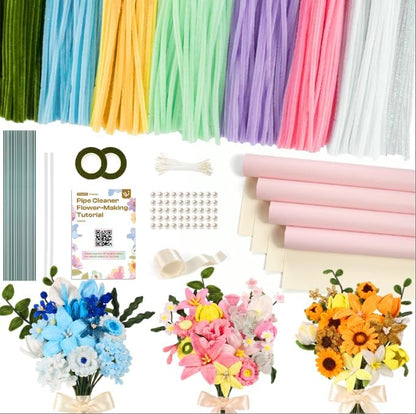 Caydo 700 Pieces Pipe Cleaner Flower Kit with 16 Flowers Videos, 7 Colors by Caydo