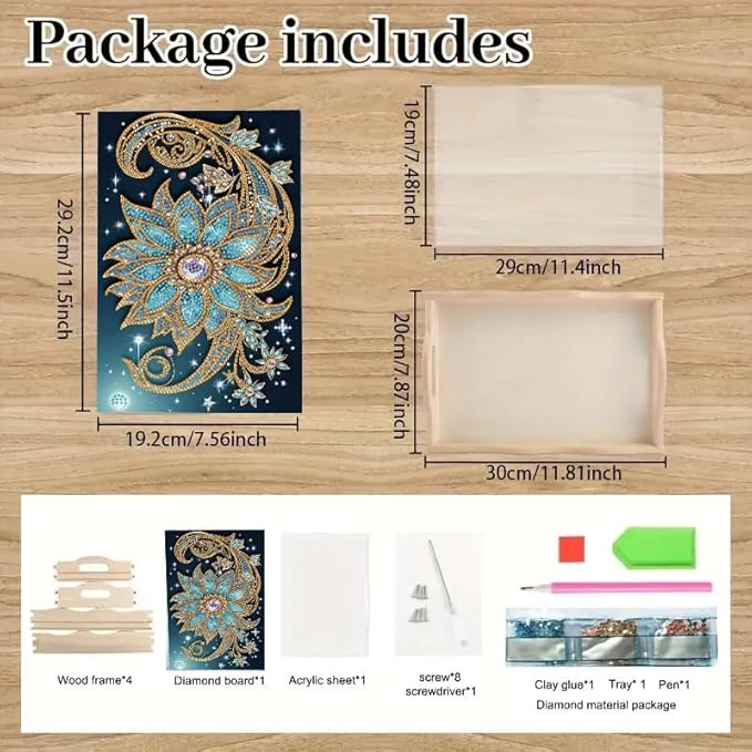 SHLUHA Diamond Art Kits for Adults Wooden Serving Trays with Handle Food Tray for Breakfast Home Decor Gift