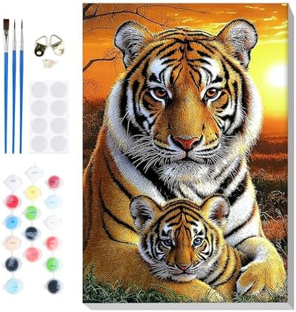Bowetile Framed Paint by Numbers Tiger for Adults Beginners, Adults' Paint-by-Number Tiger Kits, Easy Adult Paint by Number Kits on Canvas, Acrylic Animals Number Painting for Home Decor, 8x12in by BOWETILE