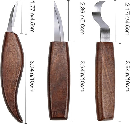 Wood Carving Kit 29 in-1 Wood Carving Tools with 3 Pcs Wood Carving Knives & 12PCS Detail Knives，Basswood Blocks & Gloves & Roll Bag & Strop Block & Polishing Compound Whittling Deluxe Kit