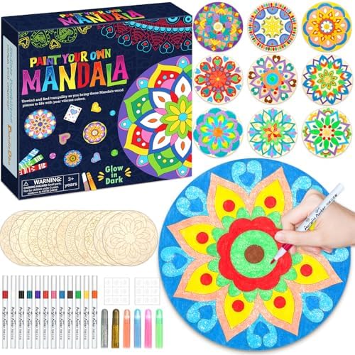 12 Pcs Wooden Mandala Painting Set, Painting Art Craft Kits for Kids Adults by DoodleDoo