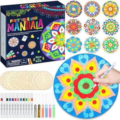 12 Pcs Wooden Mandala Painting Set, Painting Art Craft Kits for Kids Adults by DoodleDoo
