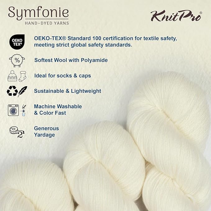 KnitPro Symfonie Hand Dyed Yarn | Extra Fine Merino Wool & Polyamide Blend for Knitting & Crocheting, Fingering Weight, Oeko-TEX Certified 400m, 100g Skein | Terra Semi-Solid Jasmine