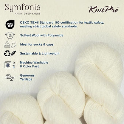 KnitPro Symfonie Hand Dyed Yarn | Extra Fine Merino Wool & Polyamide Blend for Knitting & Crocheting, Fingering Weight, Oeko-TEX Certified 400m, 100g Skein | Terra Semi-Solid Jasmine