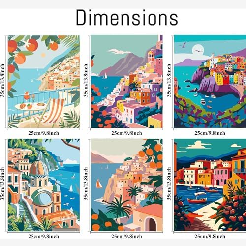 cupmod 6 Packs Scenery-Cityscape Paint by Numbers Kit for Adults,DIY Watercolor Acrylic Oil Painting Landscape Paint by Numbers Kits on Canvas,Adults Paint by Numbers Kits for Home Decor 9.8x12.8inch - Image 6