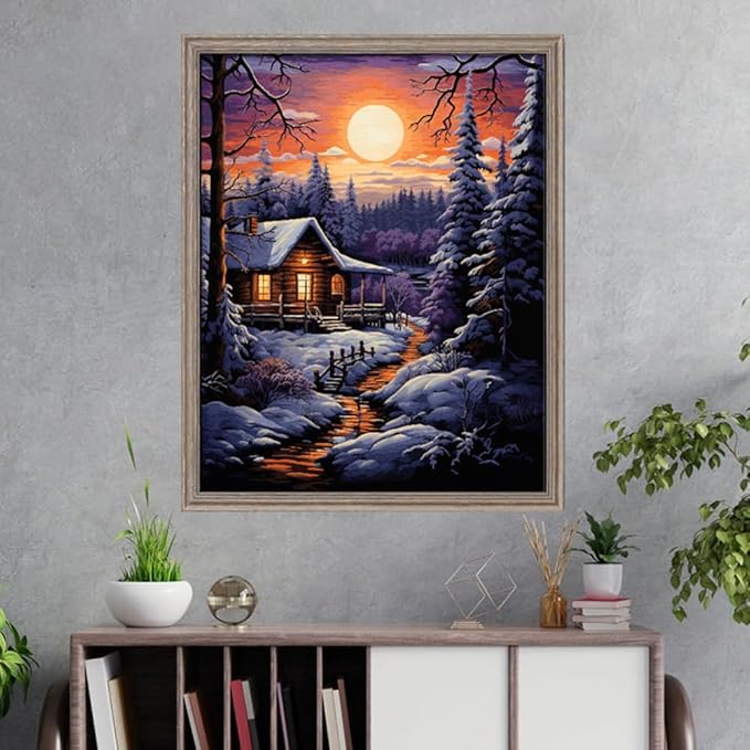 Leczany Cross Stitch Stamped Kit for Adults - Winter Dawn | DIY Embroidery Starter Patterns Craft Kit Needlepoint for Beginner | 11CT, 3 Strands | 13.4x17.3 inches