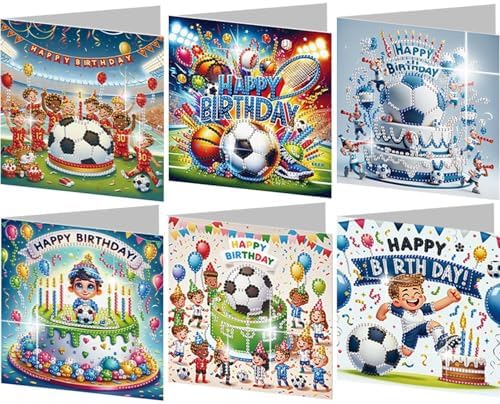 6Pcs 5D DIY Football Pattern Diamond Art Congratulations Greeting Card Kit with Envelopes - for Adults, Beginners, Football Lovers & Sports Fans, Ideal for Graduation, Promotion, Game Day Gifts & Part by Unknown