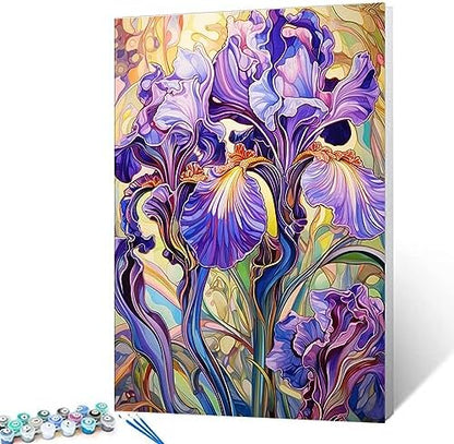Abstract Violet Flowers Painting by Numbers for Adult Kids Garden Wildflower Paint by Numbers on Canvas Tropical Plants Easy to Paint with Brushes and Acrylic Pigment Room Decor 16x20inch(DIY Framed) by TUMOVO