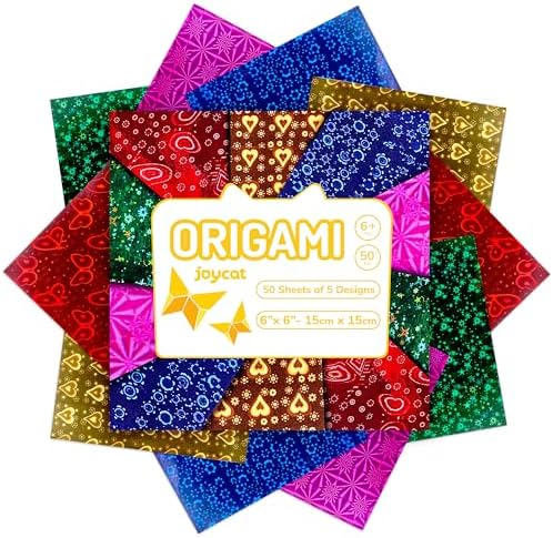 JoyCat Iridescent Laser Origami Paper, 50 Holographic Sheets, 6x6 Inch by JOYCAT