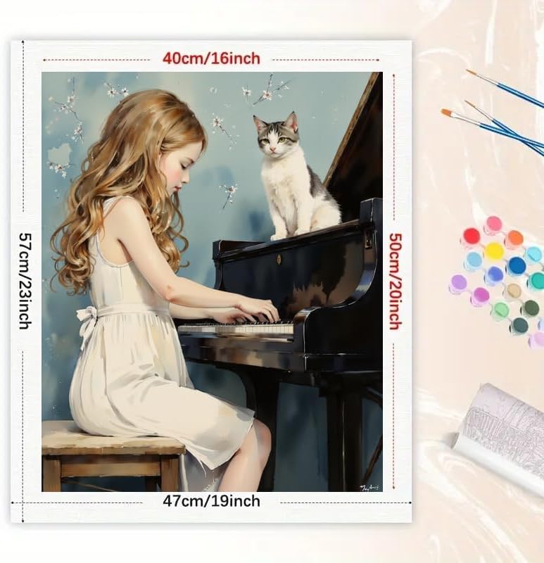 TAOPAOLAB Musical Melody Paint by Numbers Kit for Adults - DIY Girl Playing Piano with Cat Painting on Canvas 16x20 Inches, Acrylic Paint Set, Suitable for Beginners, for Home Decoration or Gifts - Image 2