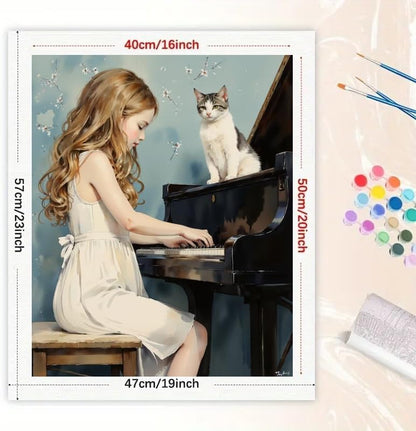 TAOPAOLAB Musical Melody Paint by Numbers Kit for Adults - DIY Girl Playing Piano with Cat Painting on Canvas 16x20 Inches, Acrylic Paint Set, Suitable for Beginners, for Home Decoration or Gifts - Image 2