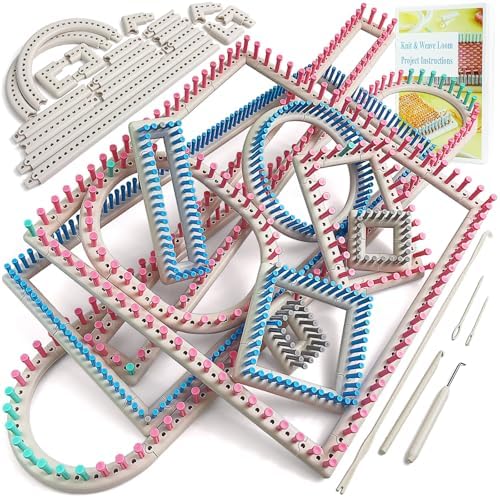 UCDRMA Upgraded Large Adjustable Loom Knitting Kit with Removable-pegs, Up to 132 Sizes & Shapes Weaving Knitting Loom for Blankets/Scarves/Hats, Beginners Infinity Crochet Loom Kit with Instructions by UCDRMA