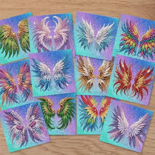 jinglinhh 12pcs Angel Wings Diamond Art Painting Greeting Cards with Envelopes, DIY Card Making Kits for Adults, Diamond Art Christmas Cards for Birthday Holiday Postcards Craft Gifts - Image 5