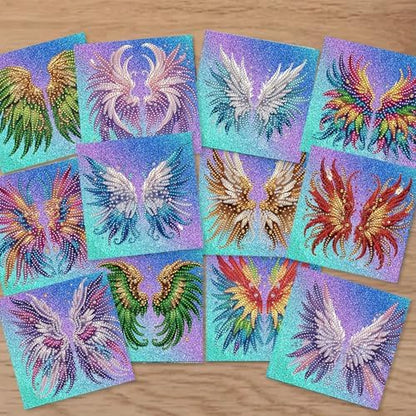 jinglinhh 12pcs Angel Wings Diamond Art Painting Greeting Cards with Envelopes, DIY Card Making Kits for Adults, Diamond Art Christmas Cards for Birthday Holiday Postcards Craft Gifts - Image 5