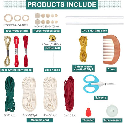 FREEBLOSS 10 Set DIY Macrame Christmas Oranments Macrame Xmas Gnomes Macrame Christmas Tree Macrame Hanging Ornament Kit Macrame Kits for Adults Beginners Macrame Supplies for Christmas Crafts