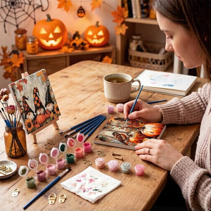 LWZAYS 6 Pack Fall Paint by Numbers Kit for Adults with Frame, Easy Autumn Paint by Number for Adults Beginner with Wooden Easel, DIY Painting by Numbers Canvas Framed for Home Decor 8 x 8 Inch - Image 3