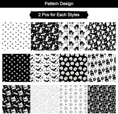 24 Sheets Halloween Pattern Paper Set, 11.8"x11.8" Scrapbooking Supplies Paper Spider Pumpkin Bat Skull Cat Witch Origami Paper - 12 Styles ﻿ - Image 3