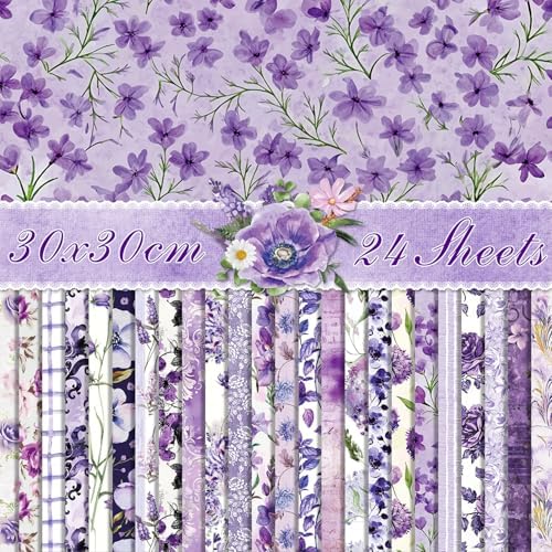 Purple Scrapbook Paper Vintage Flower Pattern Papers Pad 12×12,24 Sheets Double-Sided Spring Purple Floral Scrapbooking CardStock Paper Pad for Holiday Cardmaking DIY Junk Journal Papers. by iKammo