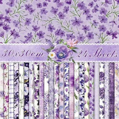 Purple Scrapbook Paper Vintage Flower Pattern Papers Pad 12×12,24 Sheets Double-Sided Spring Purple Floral Scrapbooking CardStock Paper Pad for Holiday Cardmaking DIY Junk Journal Papers. by iKammo