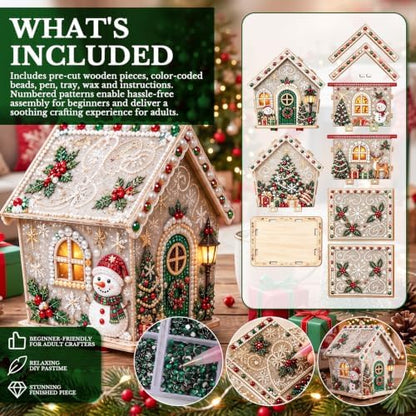 3D Wooden Christmas House Diamond Painting Kit with Pearl Accents-Snowman - Image 3