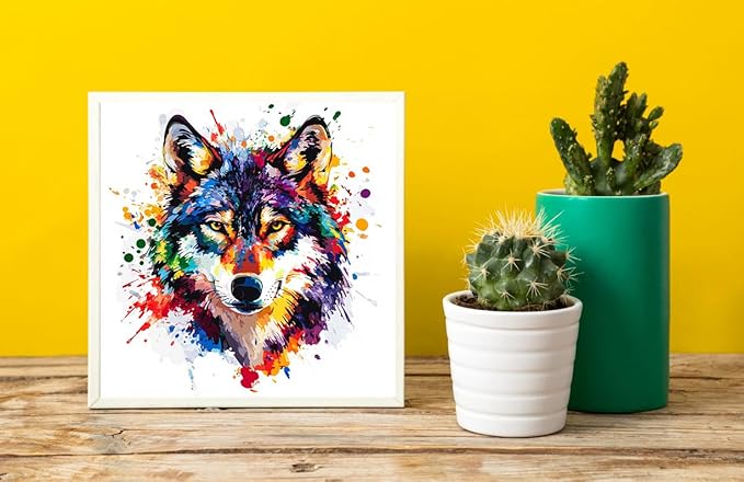 Moohue Stamped Cross Stitch Kits for Adults Animal Wolf 14CT Pre Printed Cross Stitch Kits for Beginners (Animal Colorful Wolf)