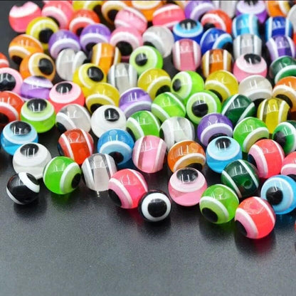 200pcs Sphere Round Evil Eye Beads Handmade Resin Lampwork Beads 8mm Charms Spacer Bead with Elastic Rope for Bracelets Necklace Jewelry Craft Making (Sphere Round Multicolor) - Image 7