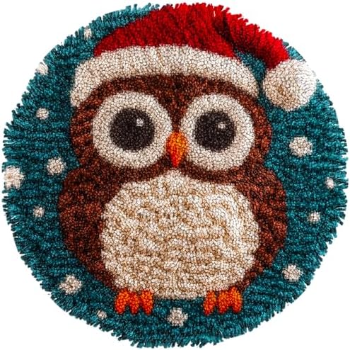Latch Hook Rug Kit Cute Cartoon Owl Wear Christmas Hat Easy for Beginners Round Shape Carpet Crochet Yarn Craft Mini Rug DIY Hook and Latch Little Tapestry for Home Decor 30x30cm-1 by Unknown