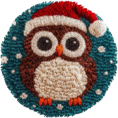 Latch Hook Rug Kit Cute Cartoon Owl Wear Christmas Hat Easy for Beginners Round Shape Carpet Crochet Yarn Craft Mini Rug DIY Hook and Latch Little Tapestry for Home Decor 30x30cm-1 by Unknown