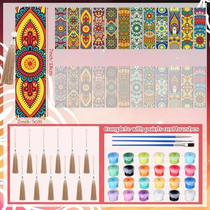 Kosiz 12 Pcs Mandala Paint by Number Kit for Adult Wood Bookmark - Image 3