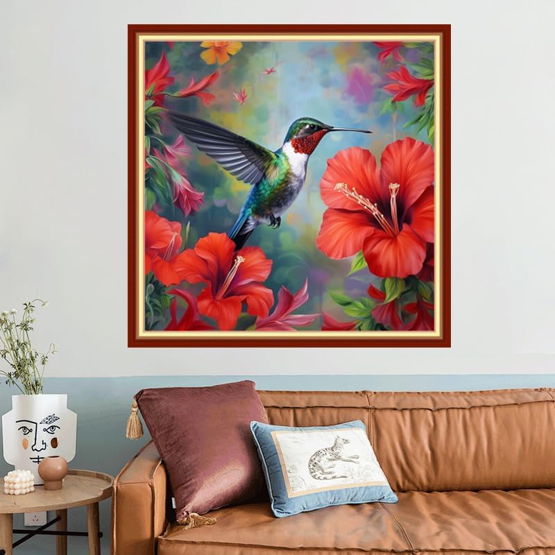 Joyhoor Stamped Cross Stitch Kits for Beginners, Needlepoint Kits for Adults, 11CT Counted Embroidery Kits-Hummingbirds Gather Honey 18x18 inchs - Image 2
