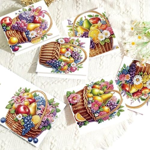 Tontut 6pcs 5D Diamond Art Painting Greeting Card kit, Fruit Blue Adult DIY with Envelope, Special Shape Diamond Design Greeting Card Creative Gift - Image 5